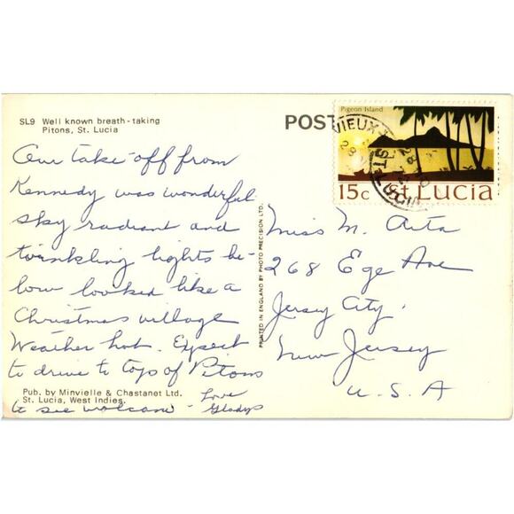 Well Known Breath-Taking Pitons, St. Lucia Postcard - Picture 2 of 2